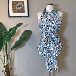 Floral Halter Tie-Waist Women’s Top - Blue Multi